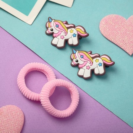 Hair set "Ariadne" (2 elastic bands, 2 clamps) unicorn, white-1