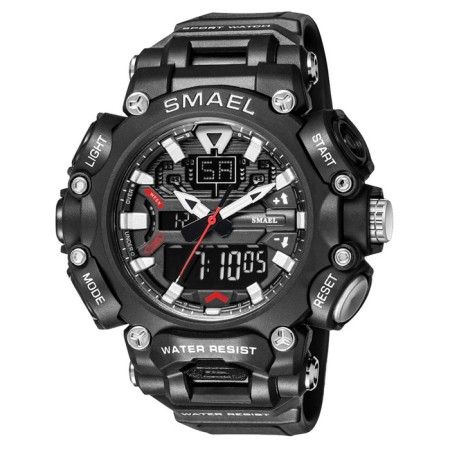 Watch is an electronic watch, with an alarm clock, d-6.1 cm, strap L-26 cm, 5 atm, black strap