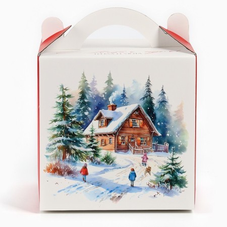 Confectionery box with a window, a chest, "heat and comfort", 20 x 20 x 20 cm, New Year-4