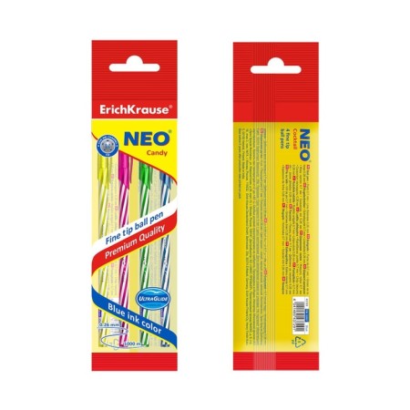 A set of ballpoint pens Erichkrause Neo Candy, 4 pieces, needle node 0.7 mm, blue ink, MIX case-7