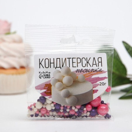 Sprinking confectionery "pearls" silver, pink, lilac, 20 g-1