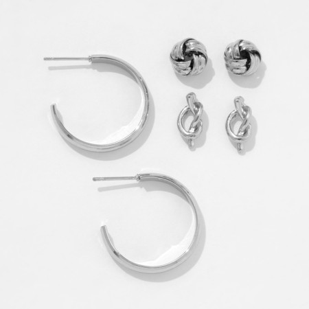 Earrings set 3 pairs of "tenderness" knot, color silver, d = 2-1