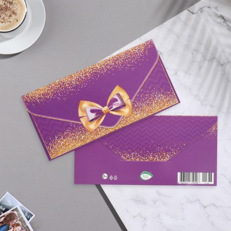Money envelope "Universal" bow, purple, 17x8 cm-1