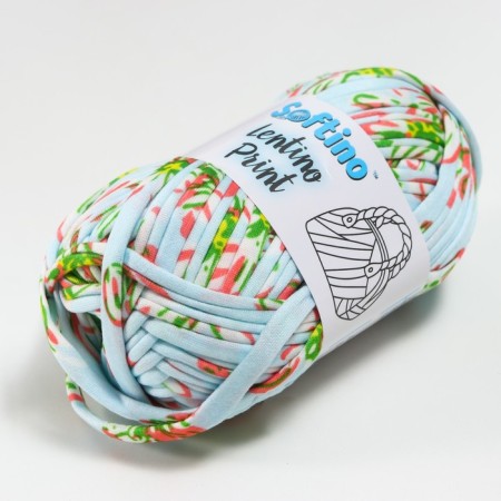 Knitted yarn 95% cotton, 5% Elastan "Lentino Print" 100 g 30 m pink on blue-1