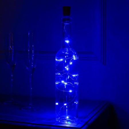 Garland "thread" 1 m dew with a cork, IP20, silver thread, 10 LED, glow blue, lr44x3