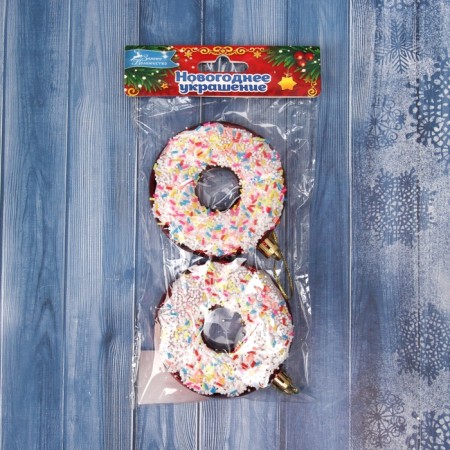 Jewelry decoration "Bright Donut" (set 2 pcs) 9x8 cm, red-3