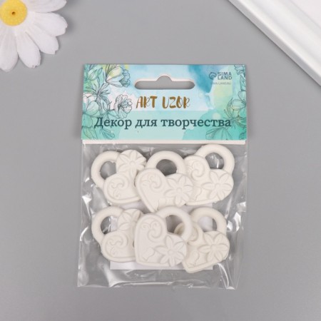Decor for the creativity of the Polystone "Castle-heart with flower" White set 6 pcs 2.8x3 cm-3