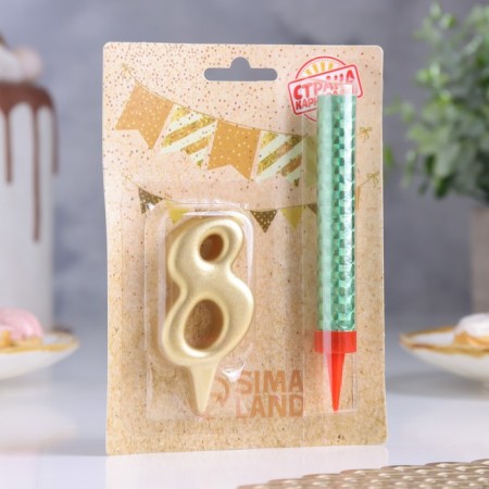 Candle for cake the number "8", "Oval + fountain" Golden-2