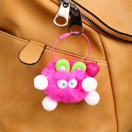 Fluffy on cable with a tambourine "Freak with green ears" bright pink 8 cm