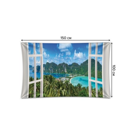 Decorative panel with photo printing “View from a window to a lake”, horizontal, size 100x150 cm-1