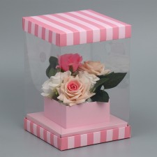 Gift box for flowers with a vase and PVC windows folding, packaging, 