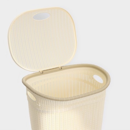 Set for the bathroom 7 objects: basket 4 pcs, basket for linen, bucket for garbage, ruff, beige color-10