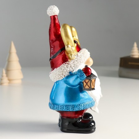 Polystone souvenir "Santa Claus in a cap with horns, with a flashlight" 10x8x21.5 cm-1