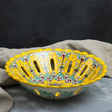 Rishtan ceramics "Patterns", 28 cm, yellow fruit
