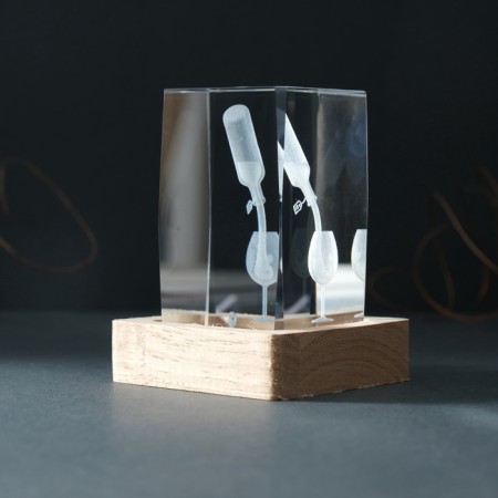 Souvenir glass backlight "Rectangle. Glass and wine" Tree, USB 7x7x10-5