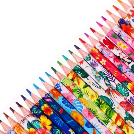 Pencils 24 colors in a cardboard box, hexagonal, wooden, flowers on a black mix-3