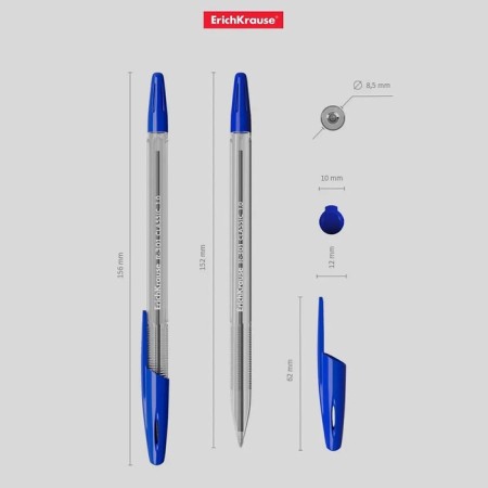 Ballpoint handle Erichkrause R-301 Classic Stick, Node 1.0 mm, bluebells, Blue Line length 2000 meters, barcode on the handle-9