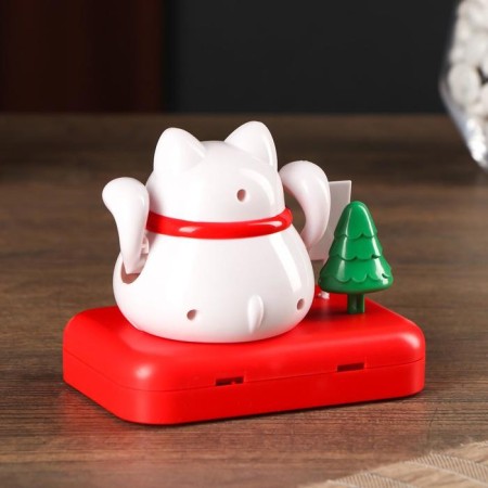 Plastic pendulum from the solar battery "Cat Mani-Neko with flowers" White 8x10x6 cm-4