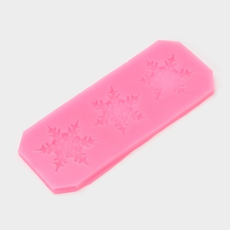 Mold "3 snowflakes", silicone, 13 × 5 × 0.5 cm, pink color-2
