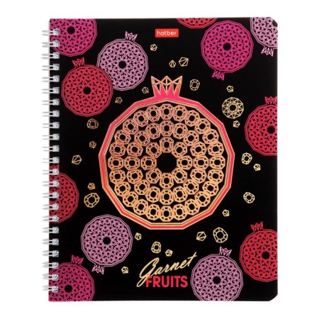 A notebook of 96 sheets in a cage on the crest "Precious fruits", covered cardboard, matte lamination, 3D foil, block 65, 4V, mix-3