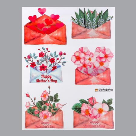 Stick plastic interior color "envelopes with flowers and hearts" 60x80 cm-1