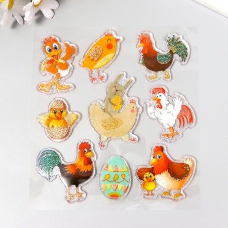 Stick silicone with sparkles on glass "Easter. Chickens and chickens" 18.5x17 cm
