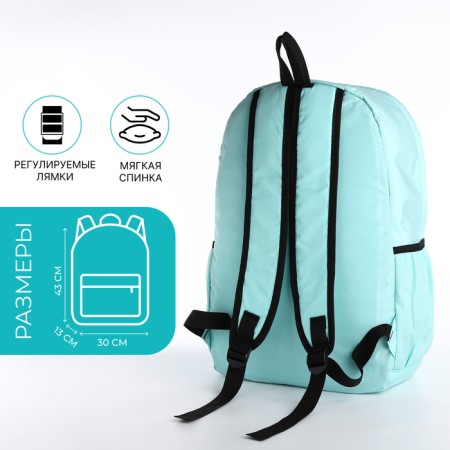 Youth backpack from textiles, 3 pockets, wallet, mint color-1