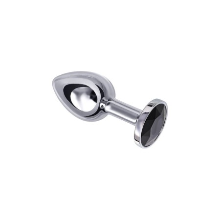 Anal plug Metal by Toyfa, silver, with a black crystal, 7.5 cm, d = 3 cm-2