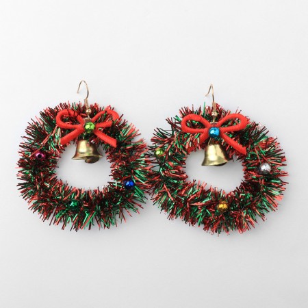 New Year! Earrings "New Year" wreath with a bell, colored in gold-3