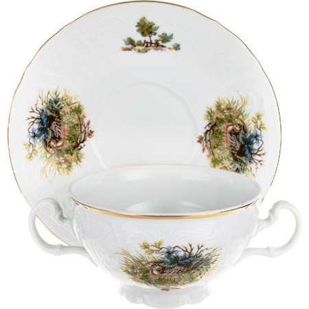 A cup with a saucer for the Bernadotte broth, decor "Hunting plots"-5