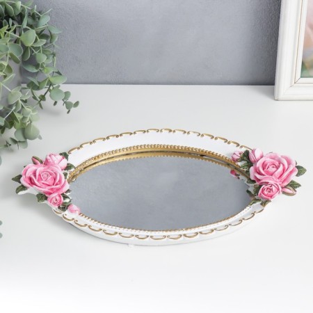 Interior polystone stand with a mirror "Pink roses" white 36.5x22 cm-2
