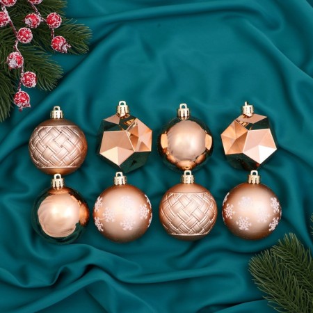 Set of balls plastic D-6 cm, 8 pcs "Isabelle" to the face, gold
