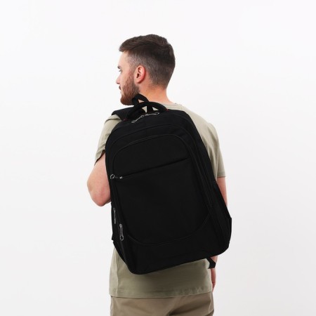 Male backpack, Marat, 3 lightning departments, 3 external pockets, black color-4