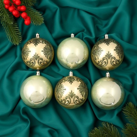 Set of balls plastic D-7.5 cm, 6 pcs "openwork" gold