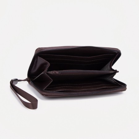 Male purse with lightning, department for bills, for cards, for coins, brown color-2