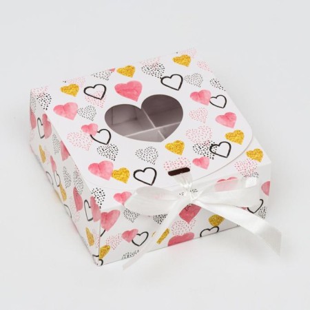Gift box team with the window "Multi -colored hearts", 11.5 x 11.5 x 5 cm-1