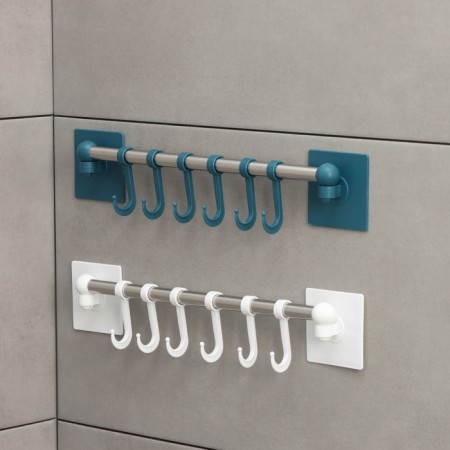 Velcro towel holder, 6 movable hooks 36 × 6.5 × 2 cm, color mix-6