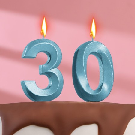 Candle in the cake jubilee "line" (set 2 in 1), number 30, blue metallic, 6.5 cm