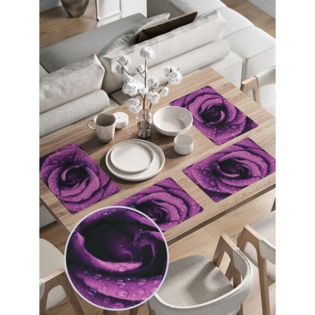 A set of napkins for setting the Rose in the dew, rectangular, rounded edges, size 30x46 cm, 4 pcs-1