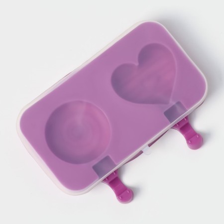 Ice Cream Form “Love”, silicone, 19.5 × 11 × 2.5 cm, 2 cells, with a lid and sticks (50 pcs), Mix color-1