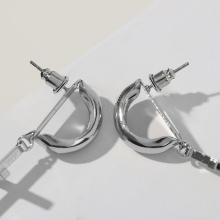 Earrings Metal "Crosses" Volumetric Line, Color Silver-2