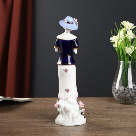Souvenir Ceramics "Madmoiselle in a hat with a rose in the hands" Cobalt 28x7.5x8.5 cm-4