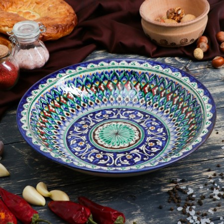 Suditsa Rishtan ceramics "Patterns", 27 cm, blue