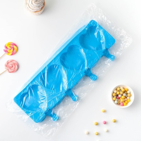 Ice Cream Form “Heart”, silicone, 37 × 15 × 2.5 cm, 4 cells (9.2 × 8.4 cm), Mix color-8