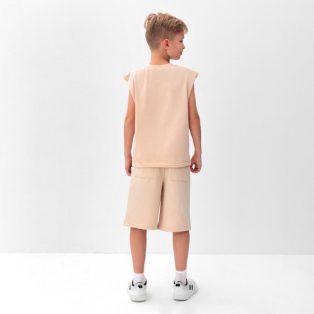 A set for a boy (T -shirt and shorts) minku, beige color, height 140 cm-3