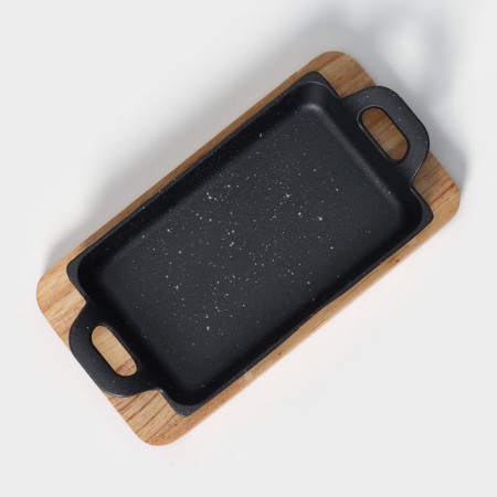 Cast iron pan "Night", 25 × 12 × 3 cm, on a wooden stand-3