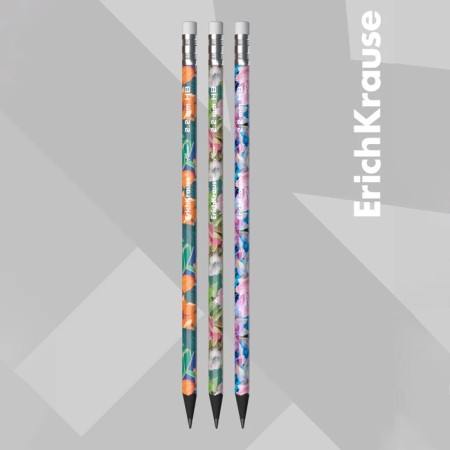 Chernographic pencil with Erichkrause "Flower", HB, Grifel D = 2.2 mm, plastic, three -sided in a tube, mix-2