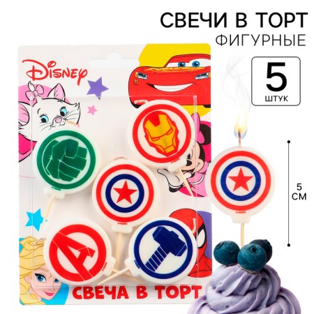 Candle for the cake "Happy Birthday!", 5 pieces, Avengers-1