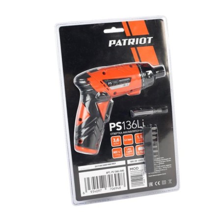 Patriot PS136, 3.6 V, 1.5 Ah-Ion, 210 rpm, 3.5 nm, 10 bits-10