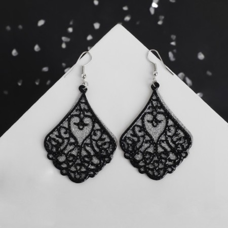 Earrings hanging "Shelest" Eastern drop, openwork, sparkle, black color, 7.5 cm-3